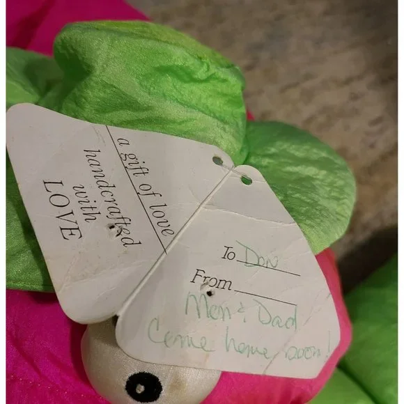 Vintage 1991 Platinum Embrace Parachute Puffy Pink Green Snake Plush Puppet 63" - Picture 3 of 12